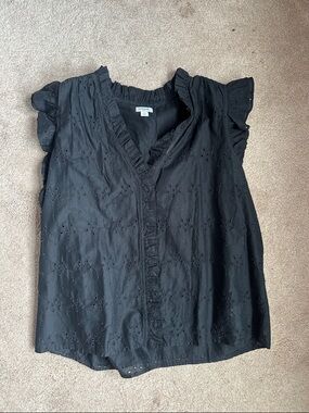 J. Crew Black Eyelet Ruffle V-Neck Blouse